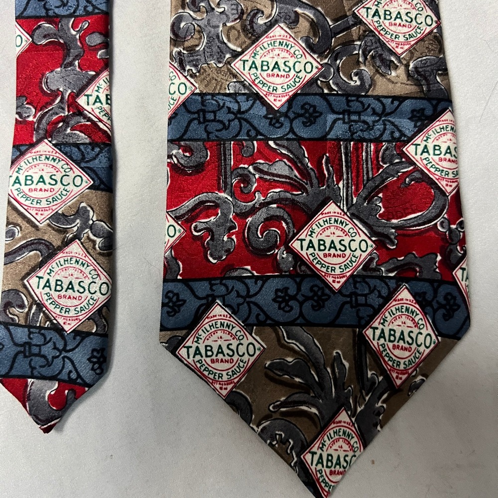 Tabasco Brand Pepper Sauce Silk‎ Necktie Mens Red Brown Blue Pattern